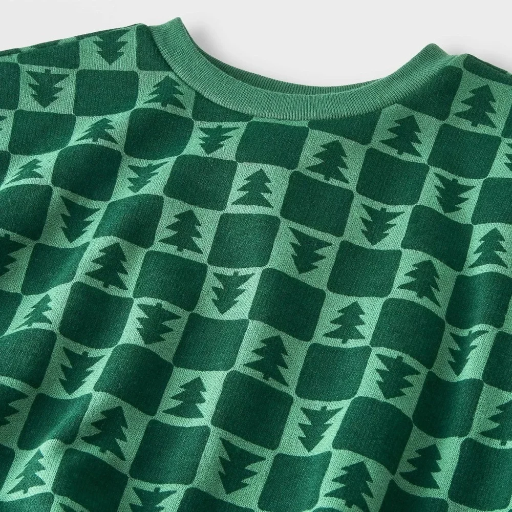 Baby nwt 2pc Holiday Checkered Christmas Tree Fleece Sweatshirt Pants Set Green